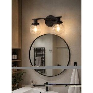 Modern Black 2-Light Globe Glass Bathroom Vanity Light Fixture